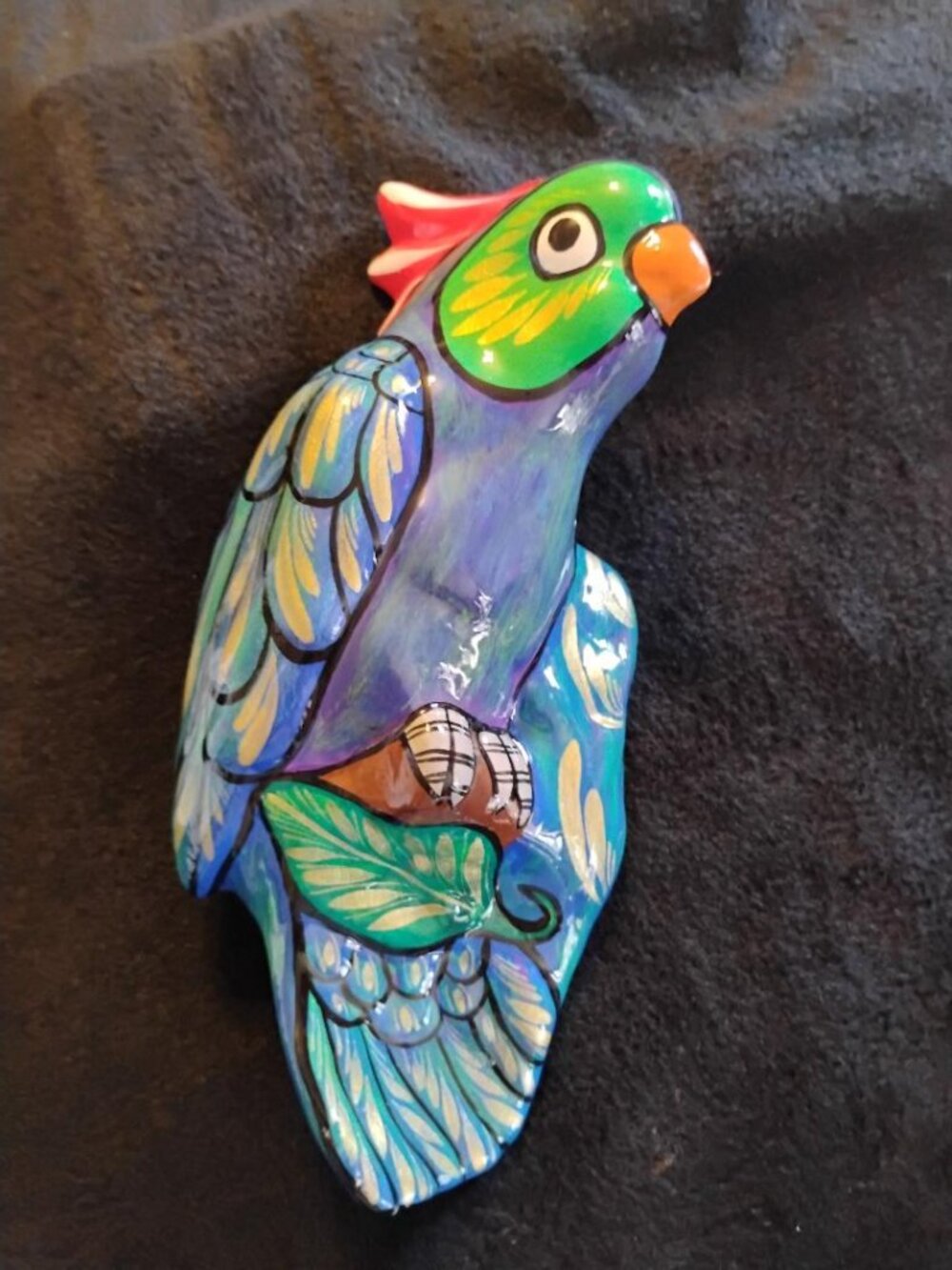 Hand painted pottery parrot wall decor